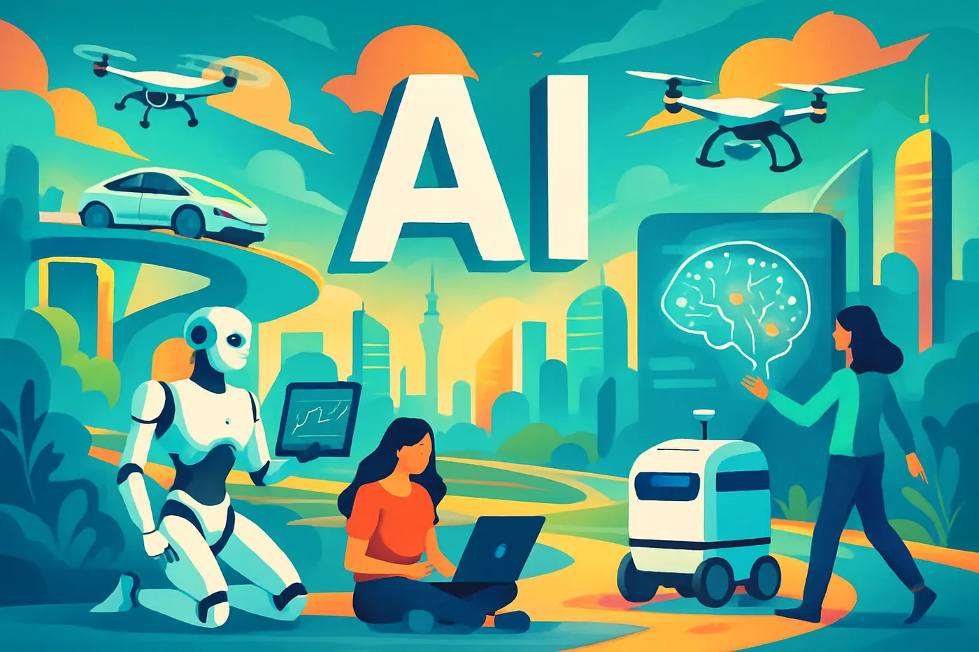 Futuristic landscape depicting AI advancements.