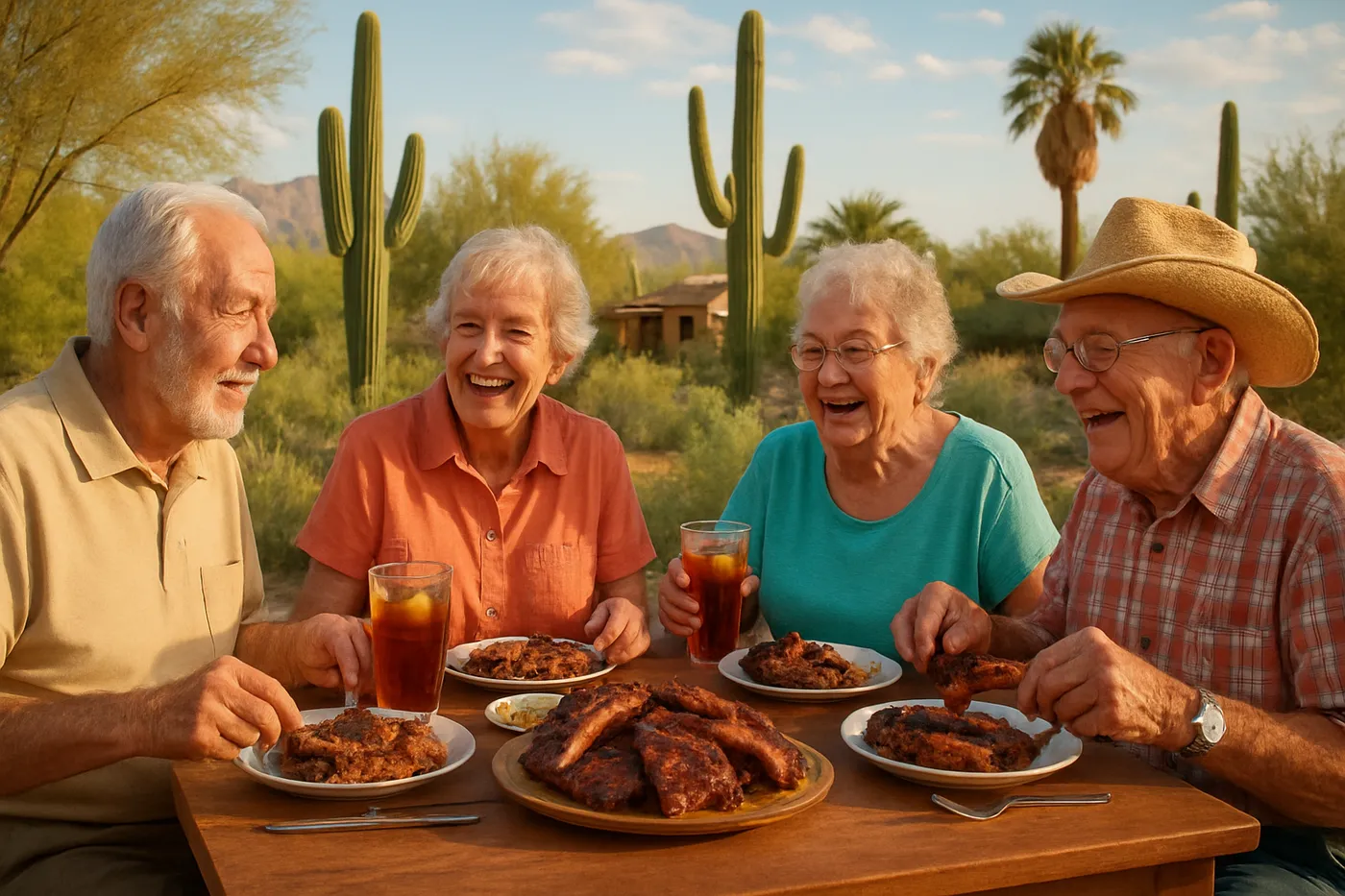 Idosos desfrutando de uma refeição carnívora em um lar de repouso no Arizona