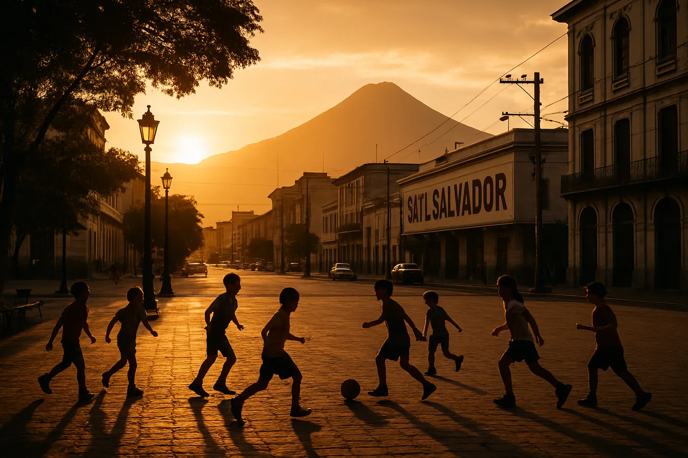 Vista aérea de uma praça pública em El Salvador simbolizando a paz alcançada no país.