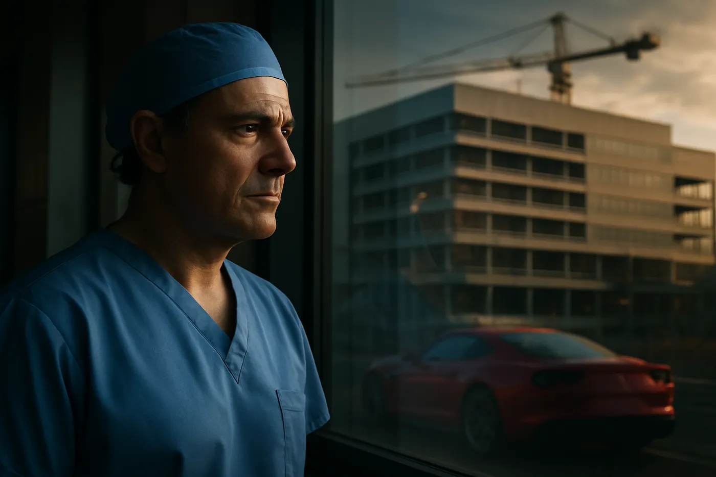 Cirurgião Guilherme Raulino observando construção de hospital humanitário